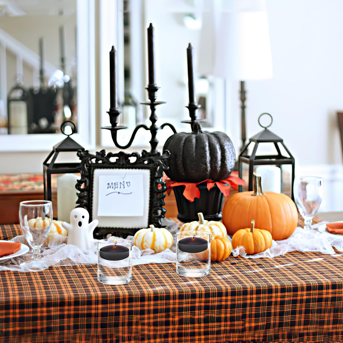 6 Hour Black Floating Candles, Unscented Small 2 Inch Dripless Pool Water Wax Candles for Cylinder Vase, Centerpiece at Wedding,